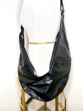 SASH Faux Leather Bag with FRID-Protected Wallet Black faux Leather Hobo adjust